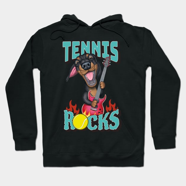 Funny and cute doxie Tennis Rocks dachshund rock and roll guitar Hoodie by Danny Gordon Art